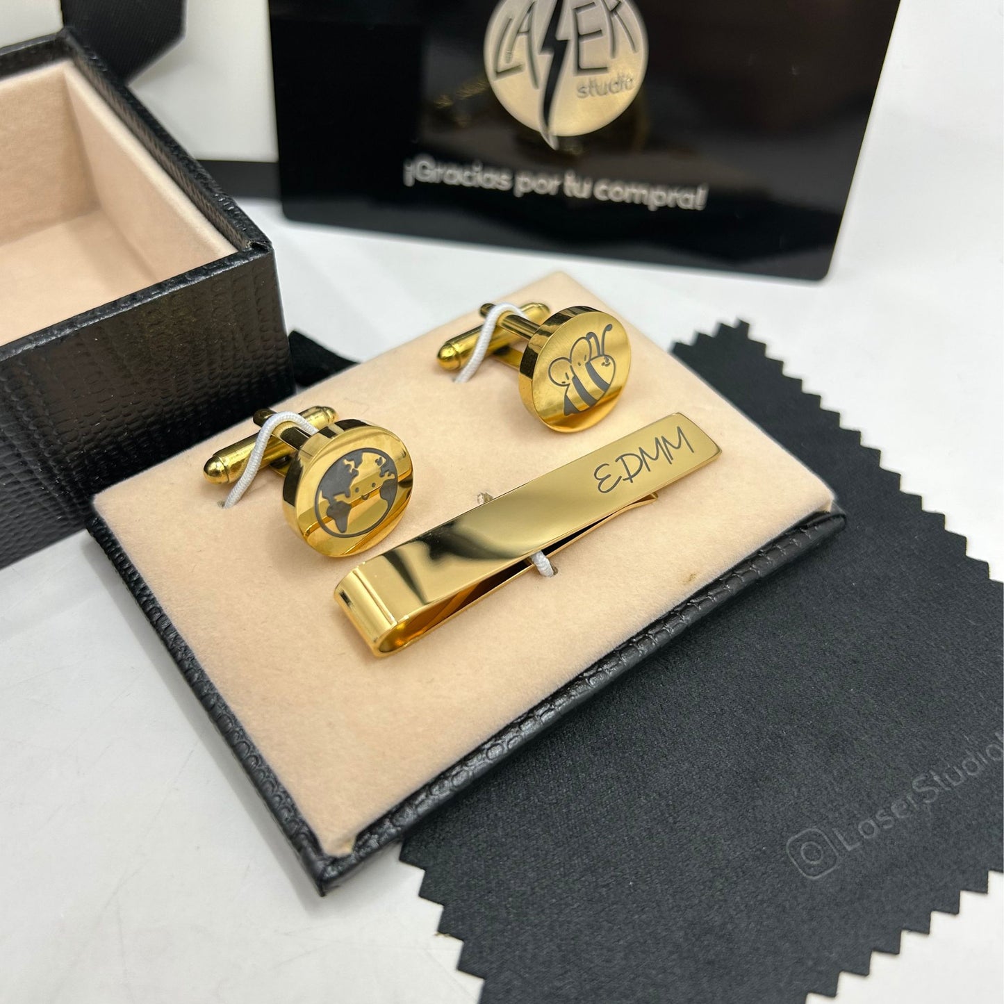 Set de Mancuernillas y Pisa Corbata Personalizados