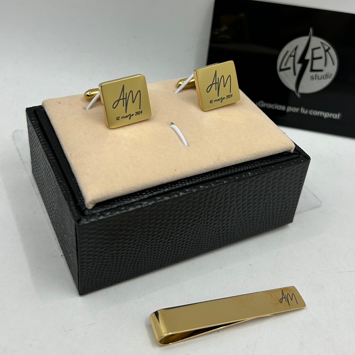 Set de Mancuernillas y Pisa Corbata Personalizados
